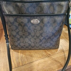 Coach Brown and Black Signature Crossbody Bag
